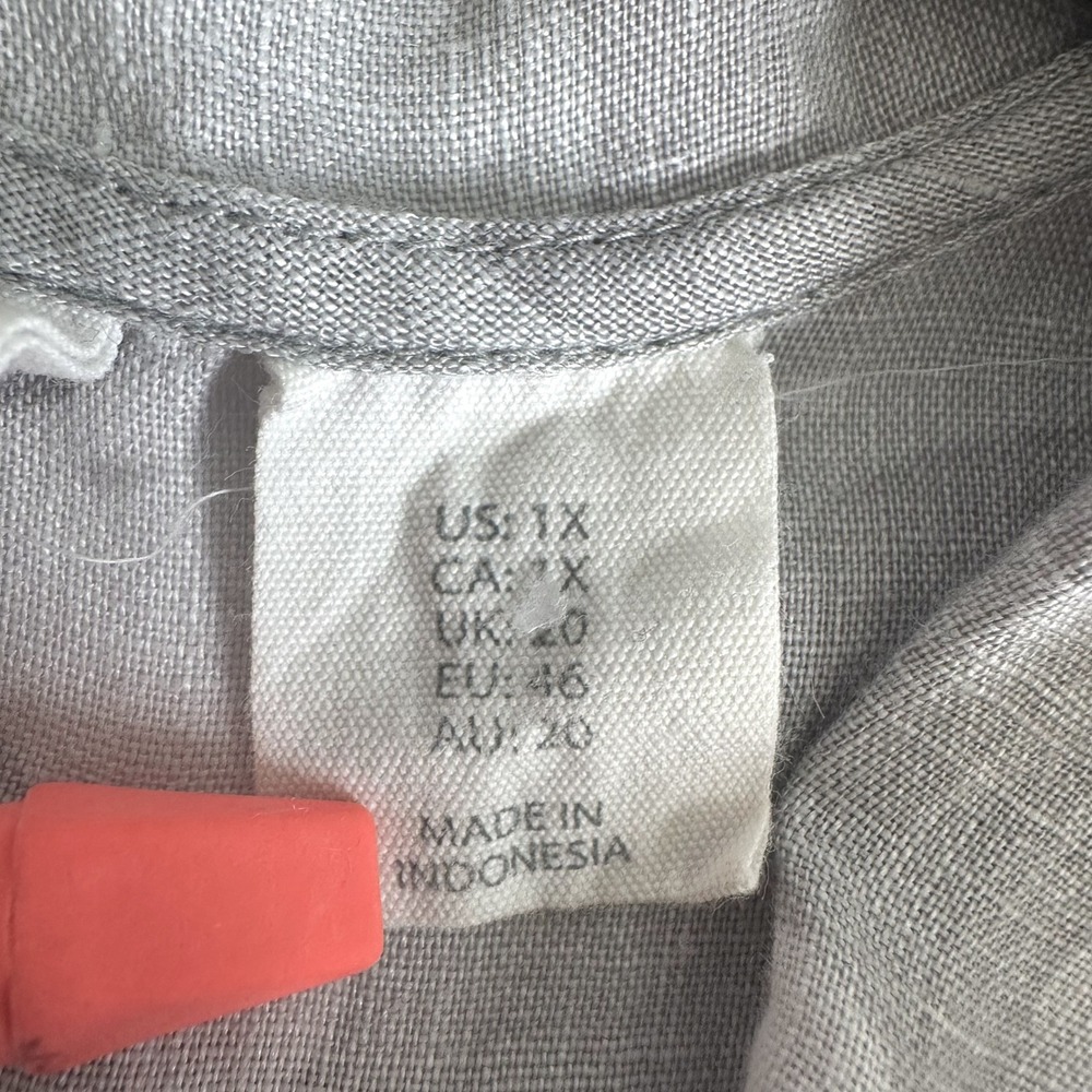 C&C California Beachy Grey Camo 100% Linen Hooded Tunic Plus Sz. 1X Button Back - Picture 5 of 10